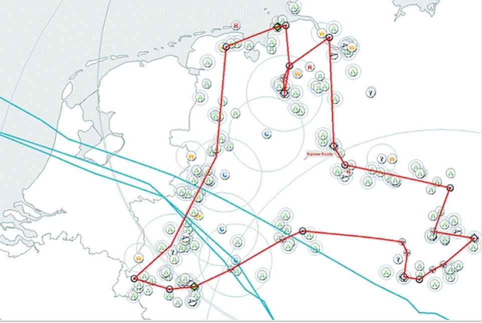 Route for a flight plan over Germany Route for a flight plan over Germany
