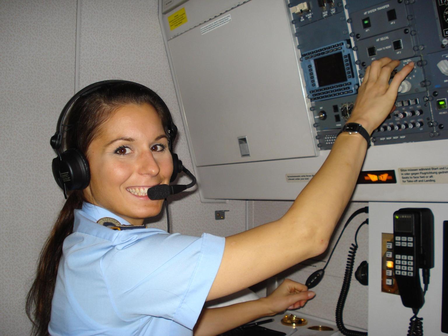 Regina at her workstation within the Airbus aircraft Regina at her workstation within the Airbus aircraft